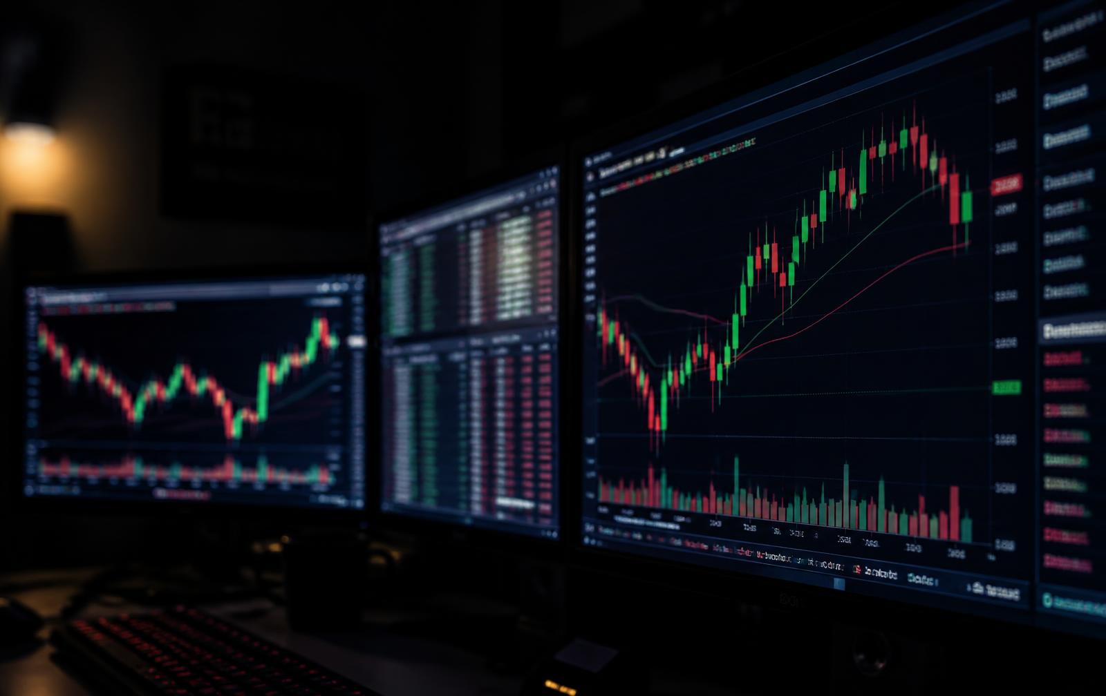 Trading screens showing candlestick charts